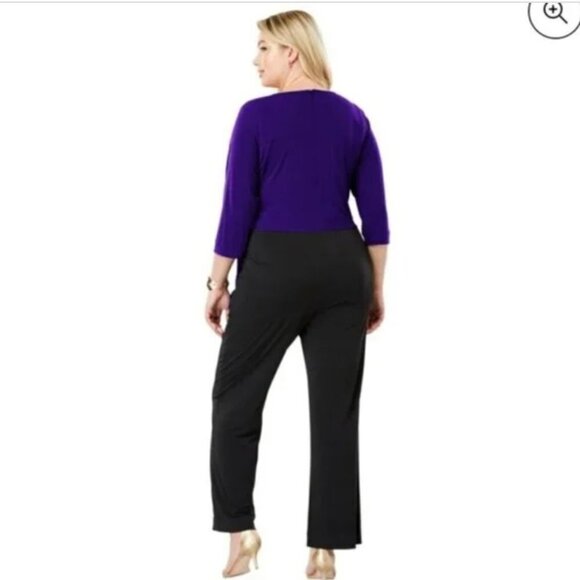 Jessica London Purple & Black Stretch Knit Colorblock Jumpsuit Size 18W - Picture 4 of 11